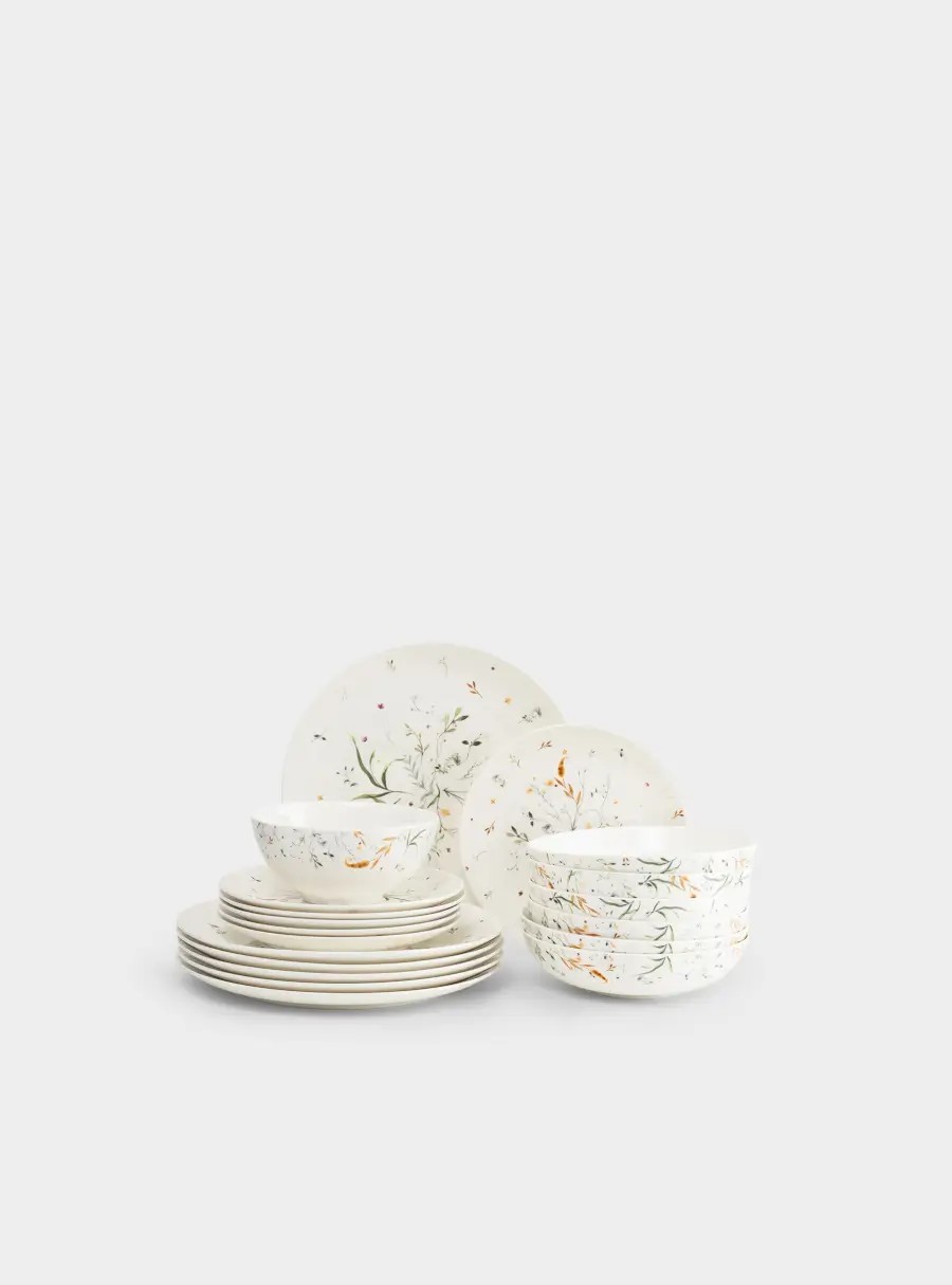 Сервиз обеденный, 6 персон, 19 пр, костяной фарфор, белый, Луговые травы, Herbs