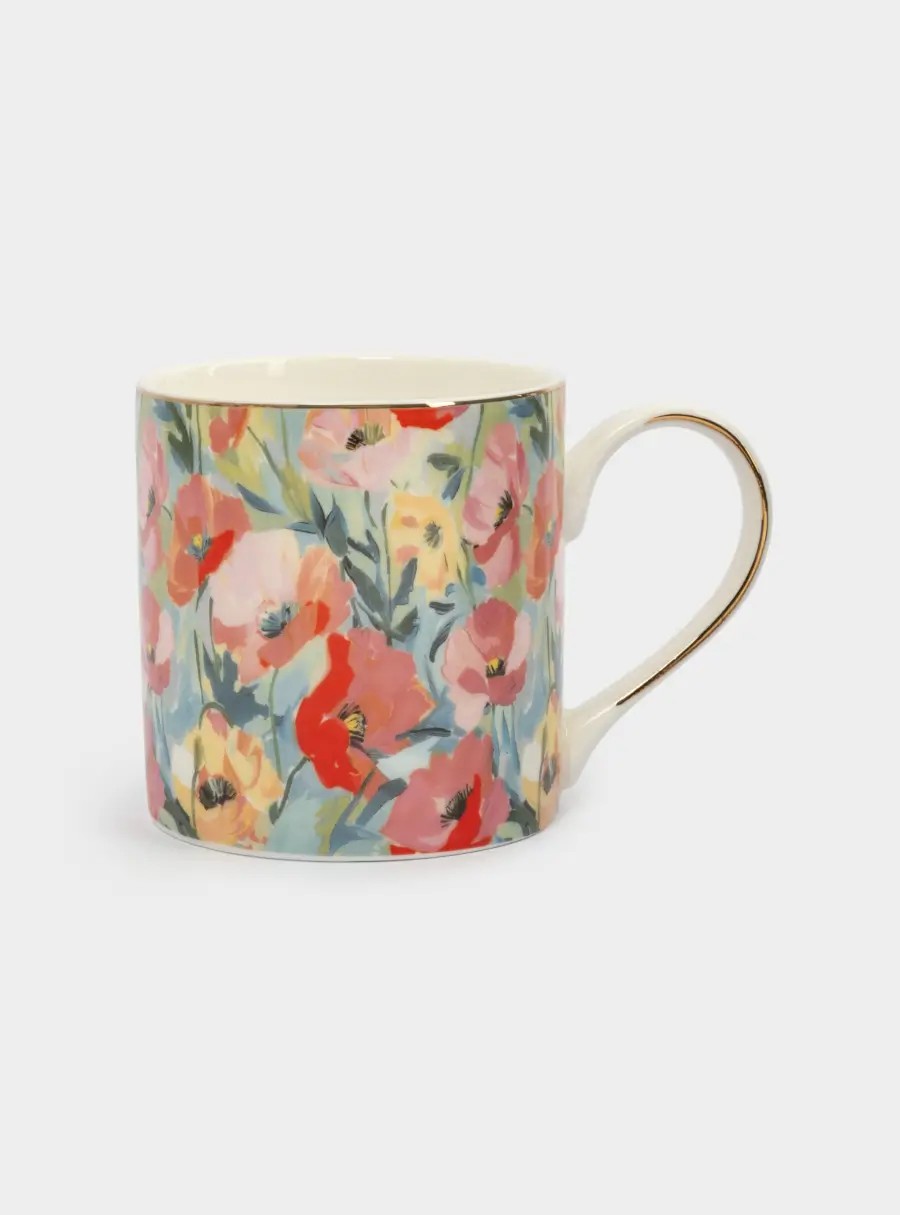 Кружка, 380 мл, костяной фарфор, с золотистым кантом, Акварельные цветы, Floristics