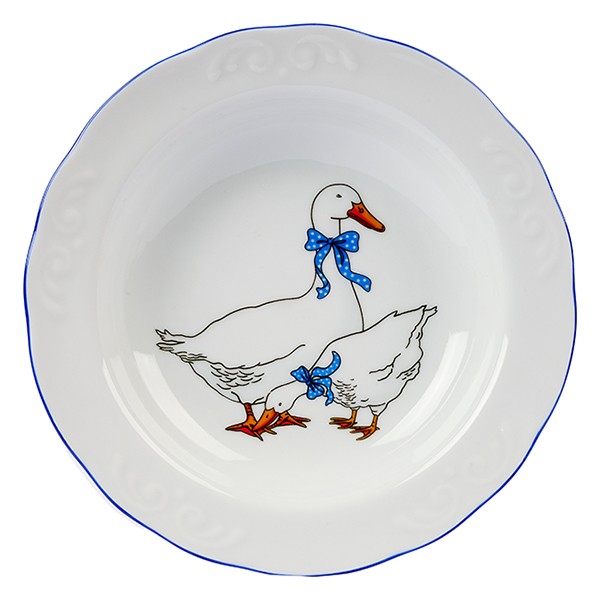 Тарелка глубокая «Надежда» Гуси, фарфор, 220 мм, белый, синий