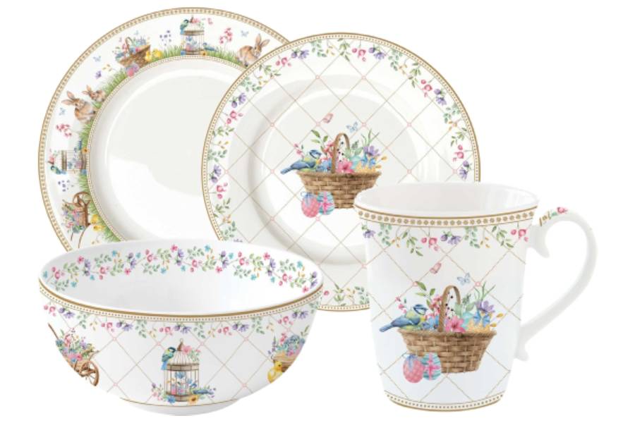 Набор обеденный с кружками, 6 персон, 24 предмета, фарфор P, Spring Bloom