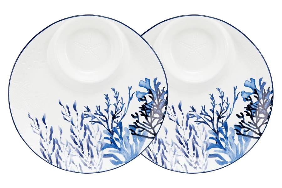 Набор 2 блюда, 32 см, керамика К, белых, круглых, Синие кораллы, Blue Coral