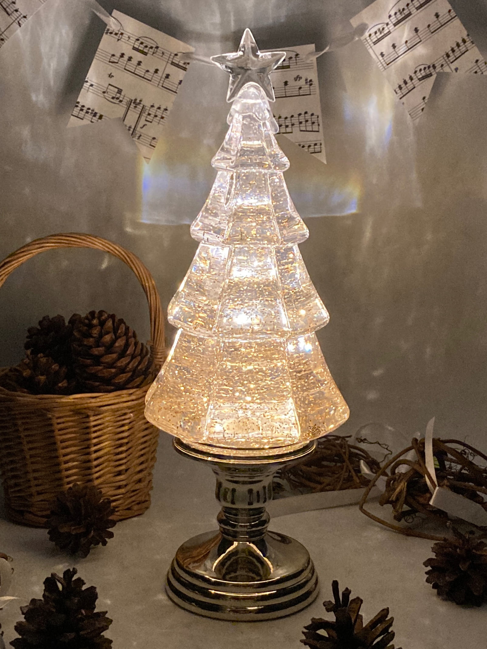 Снежный фонарь, 35 см, с подсветкой, акрил, шампань, Ель с блестками, Event