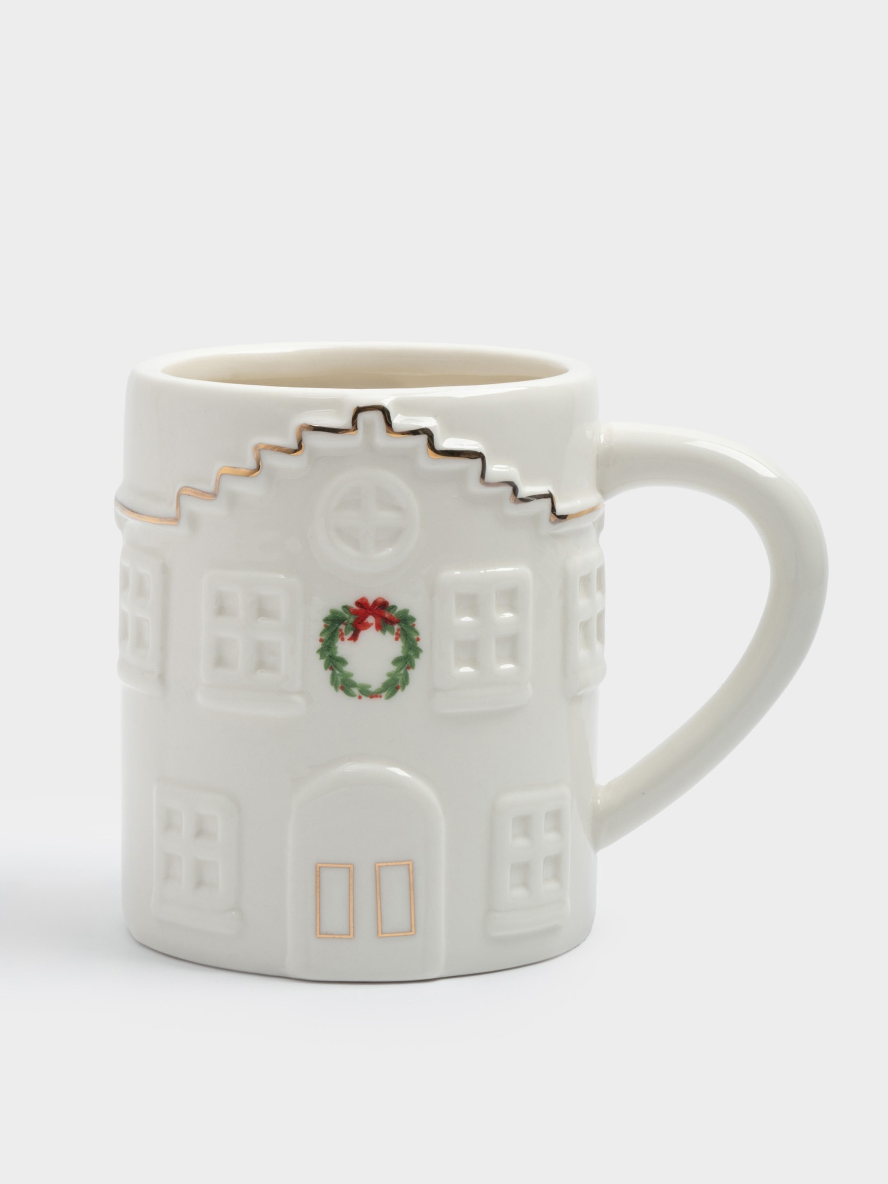 Кружка, 580 мл, фарфор, бело-золотистая, Дом с венком, Townlet