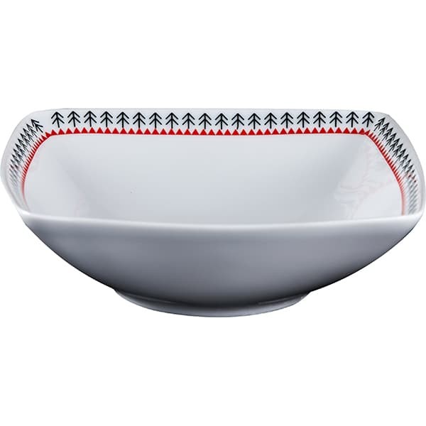 Салатник «Мезень» Принц Веточка квадратный, фарфор, 300 мл, белый, красный